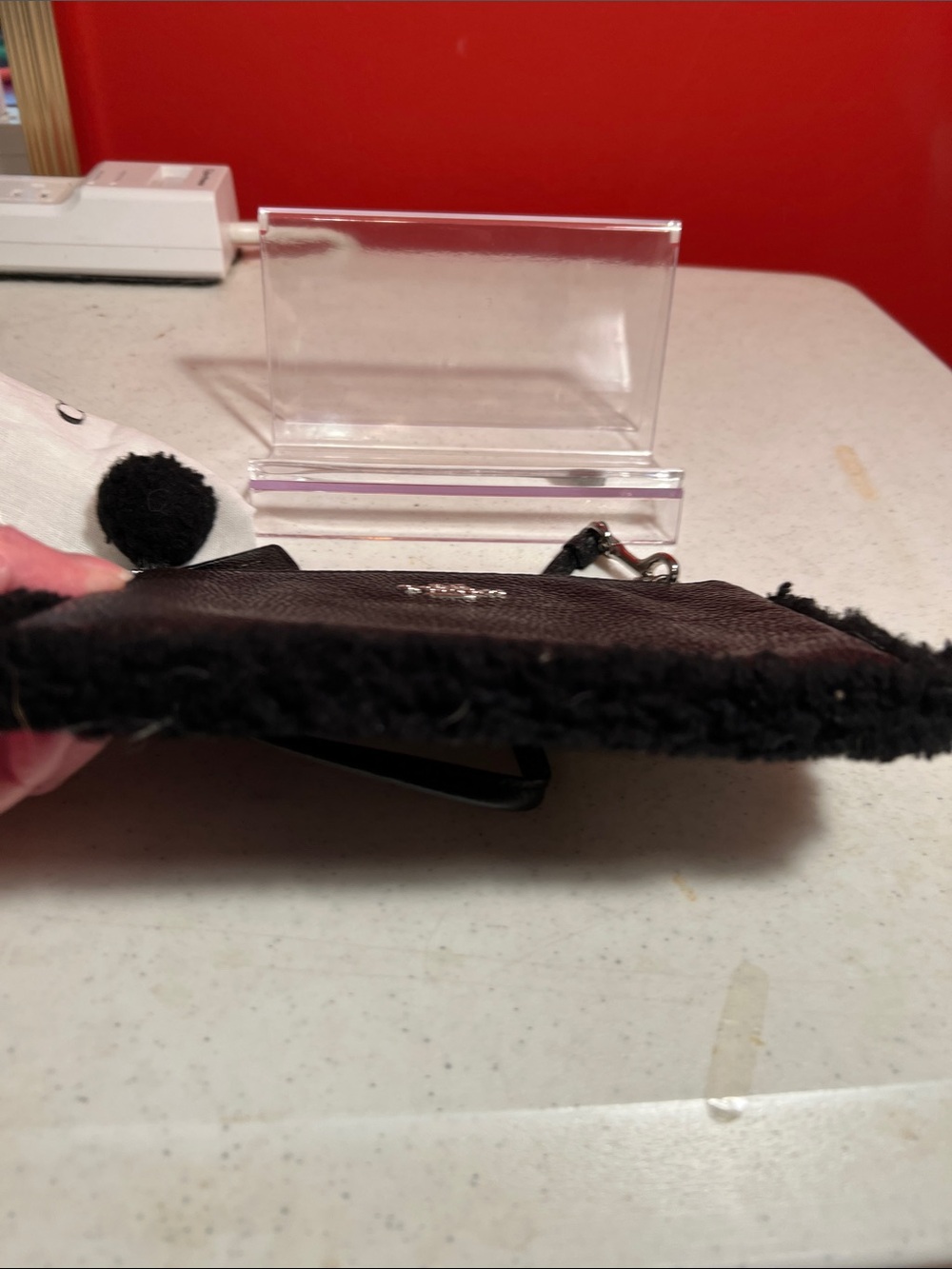 Coach Black Pebbled Leather Shearling-Trim Wristlet - Picture 11 of 14
